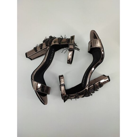 Venus Women's Copper Ankle Strap Chain Fringe Block Heel Sandals Size 6.5 US - Picture 6 of 9